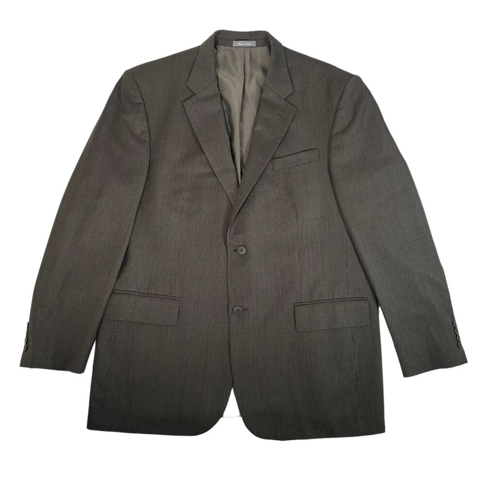 Oscar De La Renta Men Suit Jacket Mens 46L Brown Black Houndstooth Wool Blazer